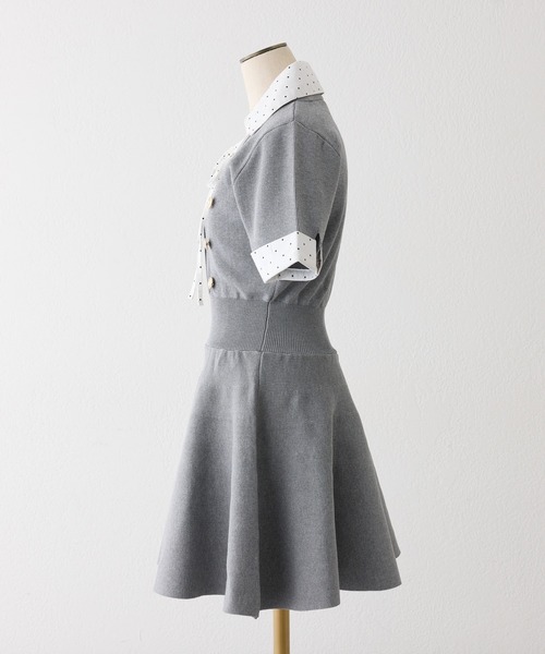 one after another NICE CLAUP（ワンアフターアナザーナイスクラップ）の「シャツレイヤード半袖ニットワンピース（ワンピース・レディース・ブラック/グレー/ネイビー・SMALL/MEDIUM）」の8枚目の写真
