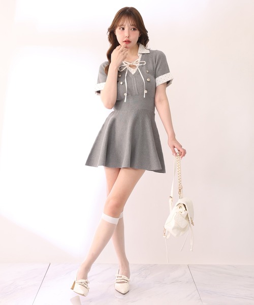 one after another NICE CLAUP（ワンアフターアナザーナイスクラップ）の「シャツレイヤード半袖ニットワンピース（ワンピース・レディース・ブラック/グレー/ネイビー・SMALL/MEDIUM）」の13枚目の写真