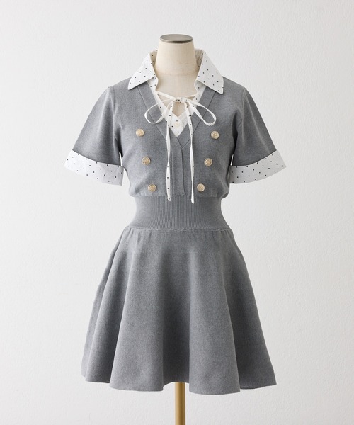 one after another NICE CLAUP（ワンアフターアナザーナイスクラップ）の「シャツレイヤード半袖ニットワンピース（ワンピース・レディース・ブラック/グレー/ネイビー・SMALL/MEDIUM）」の18枚目の写真