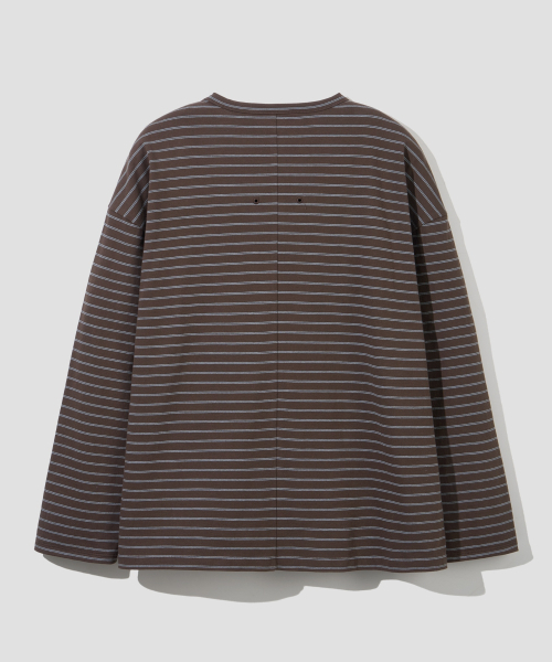 AGOD（エージーオーディー）の「サイドボタンヘンリーネックストライプロングスリーブ[ブラウン]（Tシャツ/カットソー・レディース・その他・SMALL/MEDIUM/LARGE）」の5枚目の写真