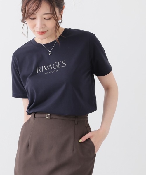 GLACIER lusso(グラシアルッソ)の「【美冷・接触冷感・UVカット】ロゴプリントTシャツ(Tシャツ/カットソー・レディース・ネイビー/ブルー/ブラウン/アイボリー/グレイッシュベージュ・M/L/S/LL)」の4枚目の写真