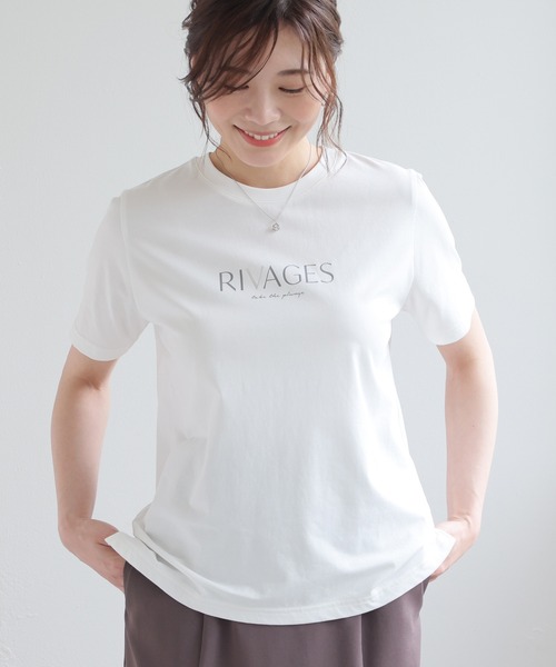 GLACIER lusso(グラシアルッソ)の「【美冷・接触冷感・UVカット】ロゴプリントTシャツ(Tシャツ/カットソー・レディース・ネイビー/ブルー/ブラウン/アイボリー/グレイッシュベージュ・M/L/S/LL)」の11枚目の写真