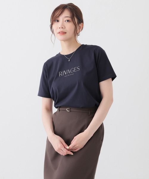 GLACIER lusso(グラシアルッソ)の「【美冷・接触冷感・UVカット】ロゴプリントTシャツ(Tシャツ/カットソー・レディース・ネイビー/ブルー/ブラウン/アイボリー/グレイッシュベージュ・M/L/S/LL)」の13枚目の写真