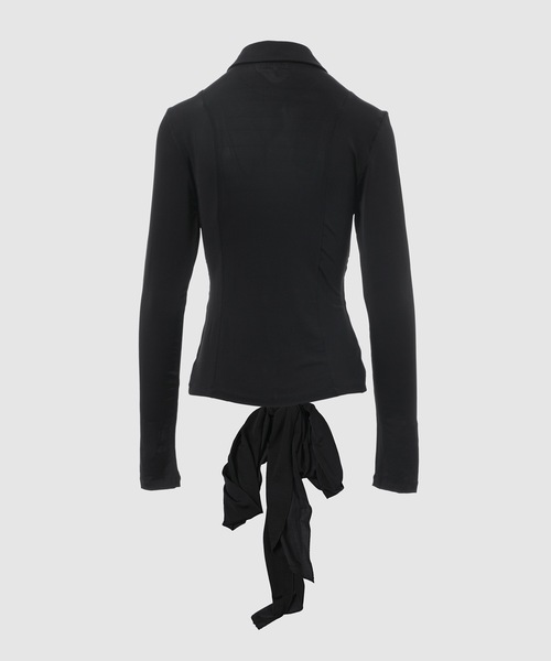 GANNI(ガニー)の「Shiny Jersey Long Sleeve Tie Blouse(シャツ/ブラウス・レディース・ブラック・38/36)」の2枚目の写真