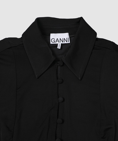 GANNI(ガニー)の「Shiny Jersey Long Sleeve Tie Blouse(シャツ/ブラウス・レディース・ブラック・38/36)」の3枚目の写真