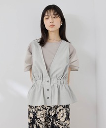 NAVY | 【SARARI /サラリ】接触冷感 サッカーチェック ギャザー ペプラム ジレ(その他アウター)