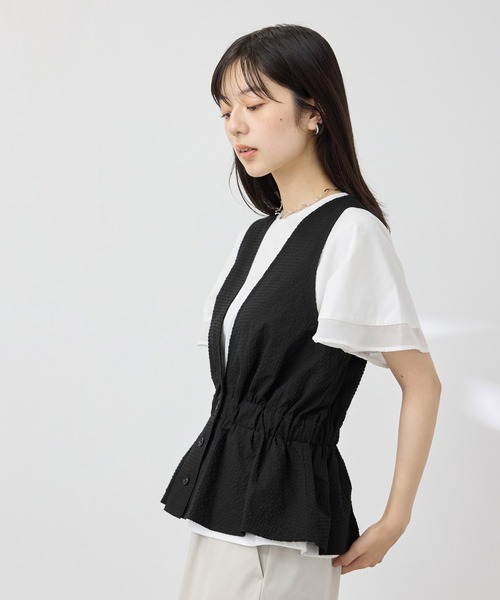 NAVY(ネイビー)の「【SARARI /サラリ】接触冷感 サッカーチェック ギャザー ペプラム ジレ(その他アウター・レディース・ブラック/チャコールグレー・FREE)」の10枚目の写真