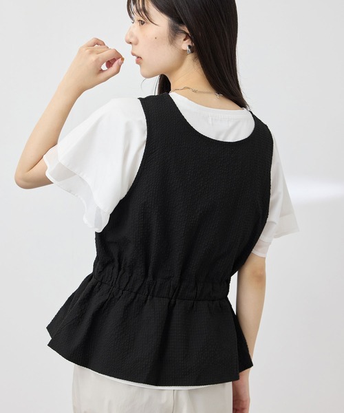 NAVY(ネイビー)の「【SARARI /サラリ】接触冷感 サッカーチェック ギャザー ペプラム ジレ(その他アウター・レディース・ブラック/チャコールグレー・FREE)」の11枚目の写真