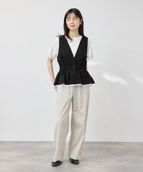 NAVY(ネイビー)の「【SARARI /サラリ】接触冷感 サッカーチェック ギャザー ペプラム ジレ(その他アウター・レディース・ブラック/チャコールグレー・FREE)」の12枚目の写真