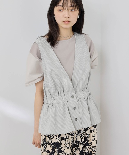 NAVY(ネイビー)の「【SARARI /サラリ】接触冷感 サッカーチェック ギャザー ペプラム ジレ(その他アウター・レディース・ブラック/チャコールグレー・FREE)」の14枚目の写真