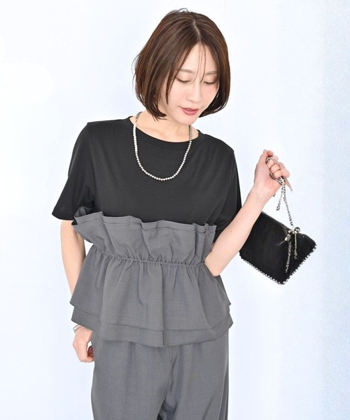 Ehre style（エーレスタイル）の「1枚で今っぽ コーデが 即完成 ビスチェ風トップス（Tシャツ/カットソー・レディース・ホワイト系/ホワイト×ブラック/ブラック×グレー・FREE）」の3枚目の写真
