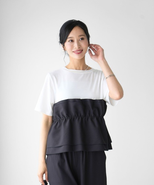 Ehre style（エーレスタイル）の「1枚で今っぽ コーデが 即完成 ビスチェ風トップス（Tシャツ/カットソー・レディース・ホワイト系/ホワイト×ブラック/ブラック×グレー・FREE）」の5枚目の写真