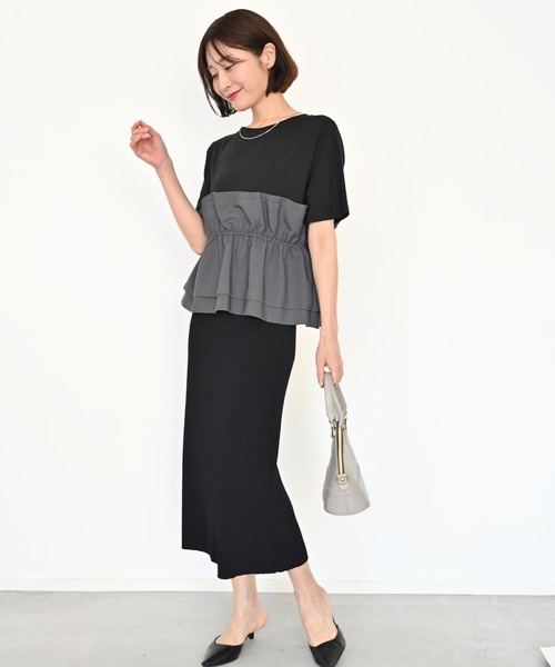 Ehre style（エーレスタイル）の「1枚で今っぽ コーデが 即完成 ビスチェ風トップス（Tシャツ/カットソー・レディース・ホワイト系/ホワイト×ブラック/ブラック×グレー・FREE）」の6枚目の写真