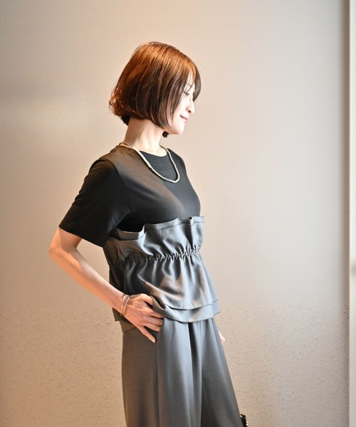 Ehre style（エーレスタイル）の「1枚で今っぽ コーデが 即完成 ビスチェ風トップス（Tシャツ/カットソー・レディース・ホワイト系/ホワイト×ブラック/ブラック×グレー・FREE）」の8枚目の写真