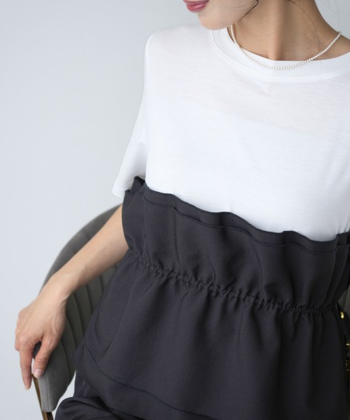 Ehre style（エーレスタイル）の「1枚で今っぽ コーデが 即完成 ビスチェ風トップス（Tシャツ/カットソー・レディース・ホワイト系/ホワイト×ブラック/ブラック×グレー・FREE）」の9枚目の写真