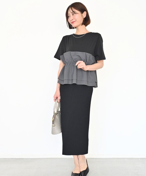 Ehre style（エーレスタイル）の「1枚で今っぽ コーデが 即完成 ビスチェ風トップス（Tシャツ/カットソー・レディース・ホワイト系/ホワイト×ブラック/ブラック×グレー・FREE）」の12枚目の写真