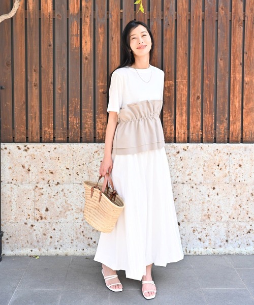 Ehre style（エーレスタイル）の「1枚で今っぽ コーデが 即完成 ビスチェ風トップス（Tシャツ/カットソー・レディース・ホワイト系/ホワイト×ブラック/ブラック×グレー・FREE）」の14枚目の写真
