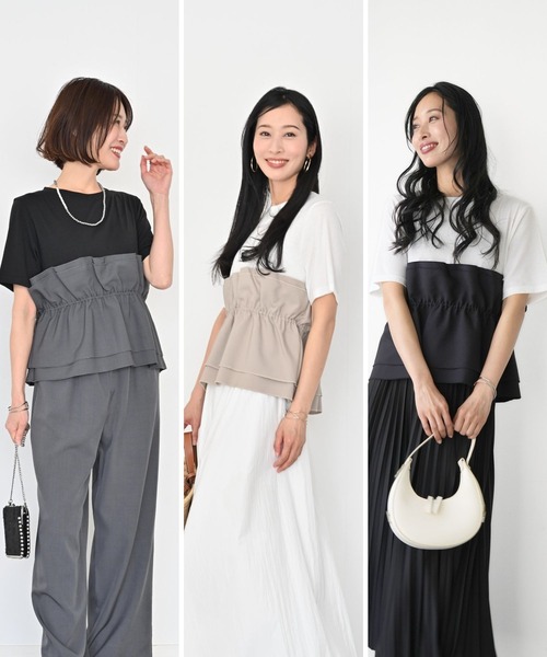 Ehre style（エーレスタイル）の「1枚で今っぽ コーデが 即完成 ビスチェ風トップス（Tシャツ/カットソー・レディース・ホワイト系/ホワイト×ブラック/ブラック×グレー・FREE）」の19枚目の写真