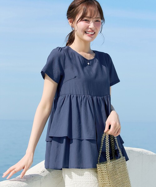 麻調2段フレアチュニック（Tシャツ/カットソー）｜Tiaclasse（ティア