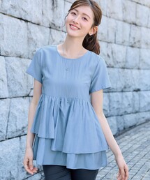 麻調２段フレアチュニック