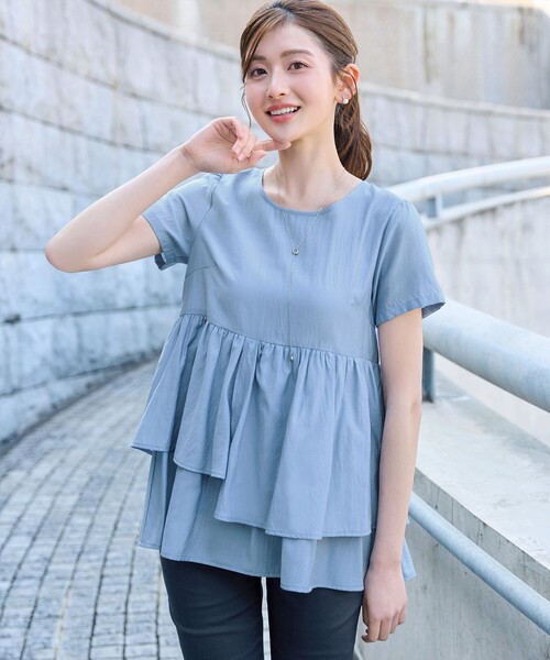 Tiaclasse(ティアクラッセ)の「麻調2段フレアチュニック(Tシャツ/カットソー・レディース・サックスブルー/ダークブルー/ブラック・XL/XXL)」の6枚目の写真