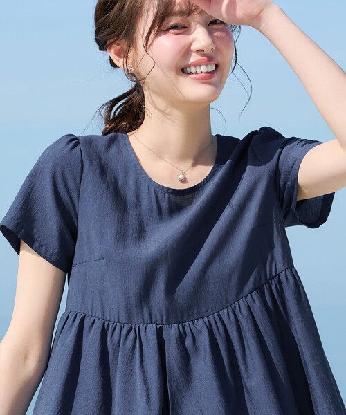 Tiaclasse(ティアクラッセ)の「麻調2段フレアチュニック(Tシャツ/カットソー・レディース・サックスブルー/ダークブルー/ブラック・XL/XXL)」の15枚目の写真