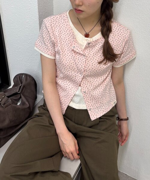w closet（ダブルクローゼット）の「【レイヤード風】パターンメッシュレイヤードT（Tシャツ/カットソー・レディース・イエロー/ブルー/グレー/オフホワイト/ホワイト/ピンク/グレー系その他・FREE）」の7枚目の写真