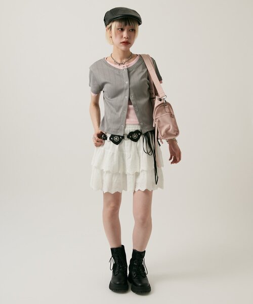 w closet(ダブルクローゼット)の「【無地/花柄】パターンメッシュレイヤードT 夏服(Tシャツ/カットソー・レディース・イエロー/ブルー/グレー/オフホワイト/ホワイト・FREE)」の13枚目の写真