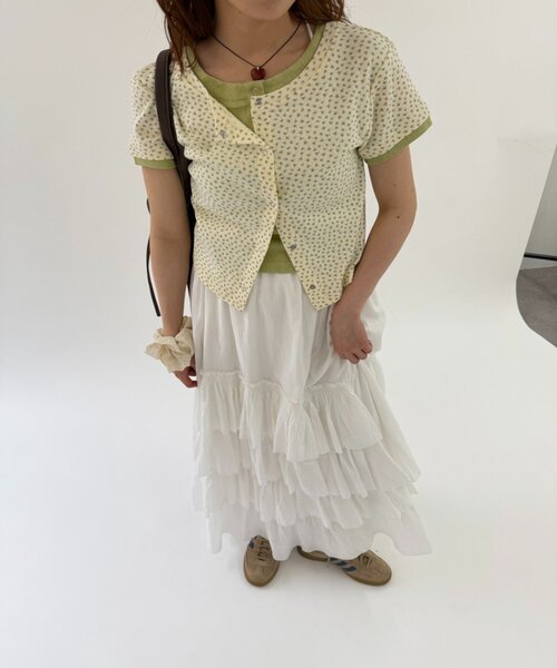 w closet(ダブルクローゼット)の「【無地/花柄】パターンメッシュレイヤードT 夏服(Tシャツ/カットソー・レディース・イエロー/ブルー/グレー/オフホワイト/ホワイト・FREE)」の14枚目の写真