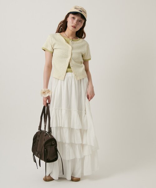 w closet(ダブルクローゼット)の「【無地/花柄】パターンメッシュレイヤードT 夏服(Tシャツ/カットソー・レディース・イエロー/ブルー/グレー/オフホワイト/ホワイト・FREE)」の15枚目の写真