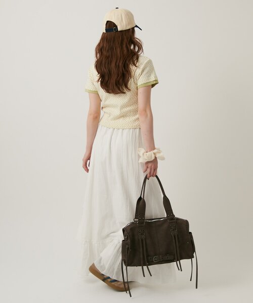 w closet(ダブルクローゼット)の「【無地/花柄】パターンメッシュレイヤードT 夏服(Tシャツ/カットソー・レディース・イエロー/ブルー/グレー/オフホワイト/ホワイト・FREE)」の17枚目の写真