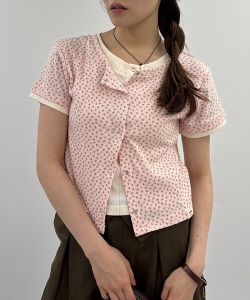 w closet(ダブルクローゼット)の「【無地/花柄】パターンメッシュレイヤードT 夏服(Tシャツ/カットソー・レディース・イエロー/ブルー/グレー/オフホワイト/ホワイト・FREE)」の20枚目の写真