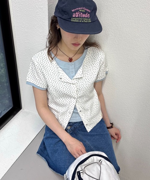 w closet(ダブルクローゼット)の「【無地/花柄】パターンメッシュレイヤードT 夏服(Tシャツ/カットソー・レディース・イエロー/ブルー/グレー/オフホワイト/ホワイト・FREE)」の3枚目の写真