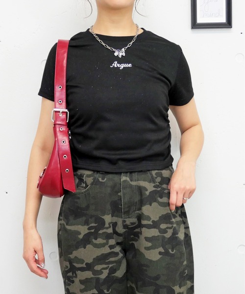 FUN(ファン)の「ラメシンプルロゴT(Tシャツ/カットソー・レディース・ピンク/ネイビー/オフホワイト/ブラック・FREE)」の4枚目の写真