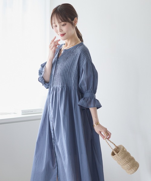 PREFERIR(プレフェリール)の「インド綿 フォークロア 刺繍見えピンタックコットンボイル ワンピース / 前開き・2WAY(ワンピース・レディース・ホワイト/ダークブルー/ブラック・FREE)」の3枚目の写真