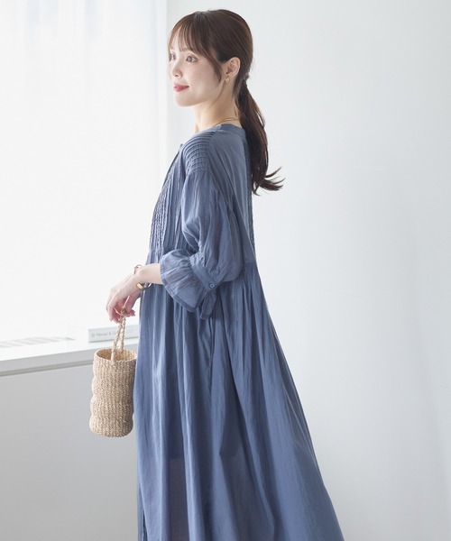 PREFERIR(プレフェリール)の「インド綿 フォークロア 刺繍見えピンタックコットンボイル ワンピース / 前開き・2WAY(ワンピース・レディース・ホワイト/ダークブルー/ブラック・FREE)」の10枚目の写真