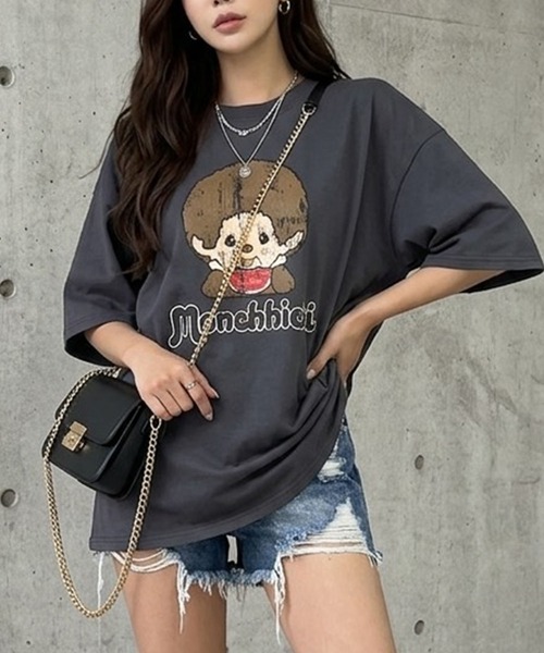 GLAMOROUS JANE(グラマラスジェーン)の「MonchhichiプリントTシャツ(Tシャツ/カットソー・レディース・ブラック/オフホワイト/チャコールグレー・FREE)」の5枚目の写真