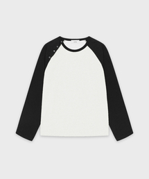 JUAN HOMME（ジュアンオム）の「ショルダーボタンラグランロングスリーブ（ブラック/ホワイト）（Tシャツ/カットソー）」