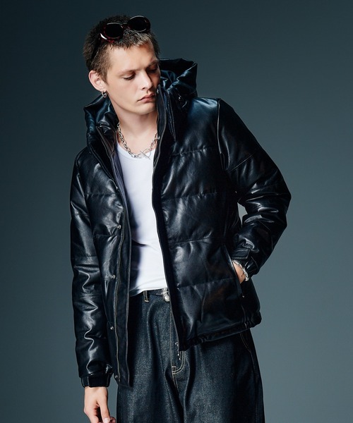 glamb(グラム)の「Signature Leather Down Jacket / シグネチャーレザーダウンジャケット(ダウンジャケット/コート・メンズ・ブラック/ブラウン・S/M/L)」の5枚目の写真