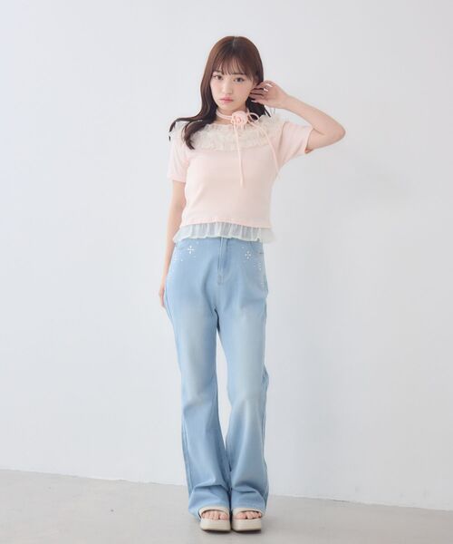 ems excite(エムズエキサイト)の「バラチョーカーつきフリルカットソー(Tシャツ/カットソー・レディース・ブルー/ブラック/ピンク・FREE)」の12枚目の写真