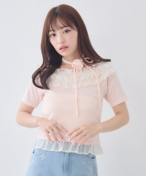 ems excite(エムズエキサイト)の「バラチョーカーつきフリルカットソー(Tシャツ/カットソー・レディース・ブルー/ブラック/ピンク・FREE)」の13枚目の写真