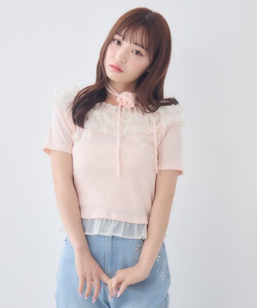 ems excite(エムズエキサイト)の「バラチョーカーつきフリルカットソー(Tシャツ/カットソー・レディース・ブルー/ブラック/ピンク・FREE)」の14枚目の写真