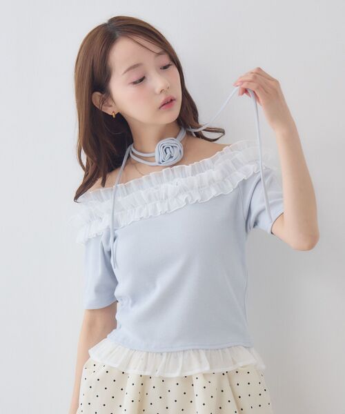 ems excite(エムズエキサイト)の「バラチョーカーつきフリルカットソー(Tシャツ/カットソー・レディース・ブルー/ブラック/ピンク・FREE)」の21枚目の写真
