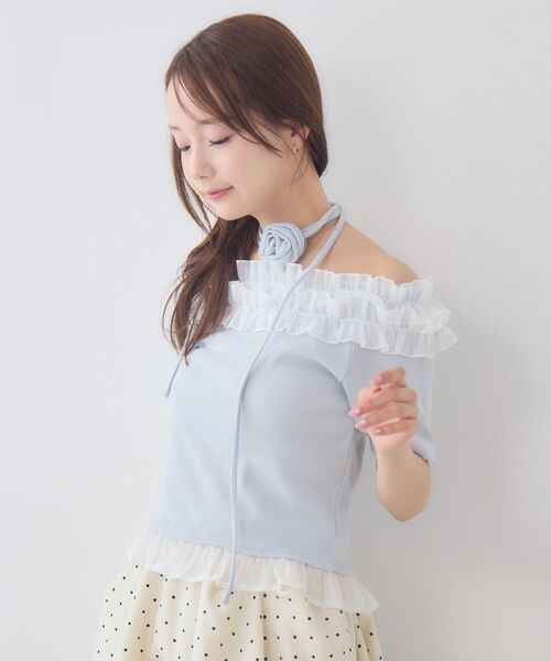 ems excite(エムズエキサイト)の「バラチョーカーつきフリルカットソー(Tシャツ/カットソー・レディース・ブルー/ブラック/ピンク・FREE)」の22枚目の写真