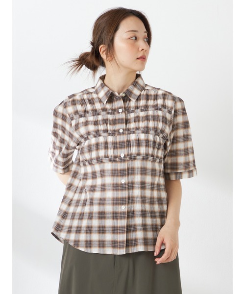 McGREGOR(マックレガー)の「ギャザーチェックシャツ(シャツ/ブラウス・レディース・ブラウン/レッド/アクア・M/L)」の2枚目の写真