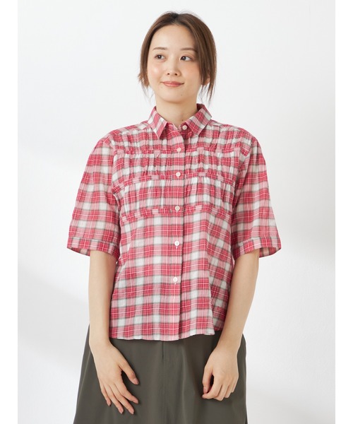 McGREGOR(マックレガー)の「ギャザーチェックシャツ(シャツ/ブラウス・レディース・ブラウン/レッド/アクア・M/L)」の1枚目の写真