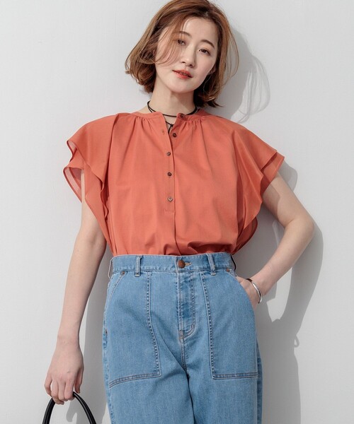 23区(ニジュウサンク)の「アキハコンビ ラッフルスリーブ カットソー(Tシャツ/カットソー・レディース・オールドローズ系/ブラック系/ベージュ系・38)」の3枚目の写真