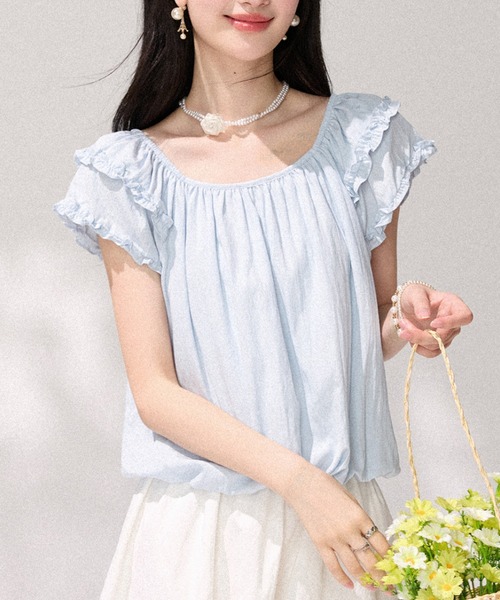 AMAJI(アマジ)の「メローフリル フレアスリーブ トップス(その他トップス・レディース・ライトブルー・X-LARGE/LARGE/MEDIUM/SMALL)」の3枚目の写真