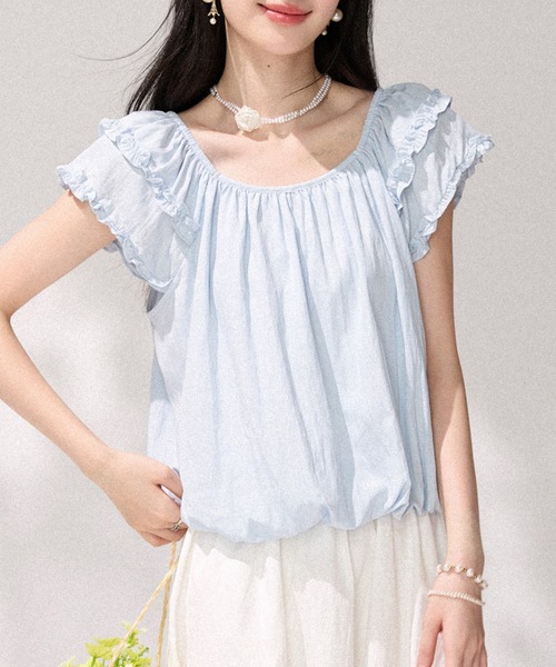 AMAJI(アマジ)の「メローフリル フレアスリーブ トップス(その他トップス・レディース・ライトブルー・X-LARGE/LARGE/MEDIUM/SMALL)」の4枚目の写真