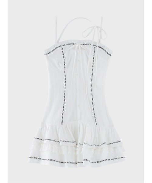 ワンピース Mmeeme Cottonlaceribboncamimini onepiece Cotton lace ribbon cami mini onepiece(eme11040)（ワンピース）｜M
